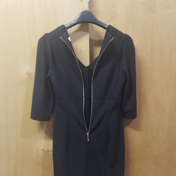 CALVIN KLEIN KNEE LENGTH V-NECK BLACK DRESS 3/4SLEEVES SIZE 6GREAT CONDITION! - Picture 5 of 5